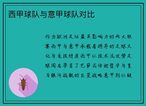 西甲球队与意甲球队对比