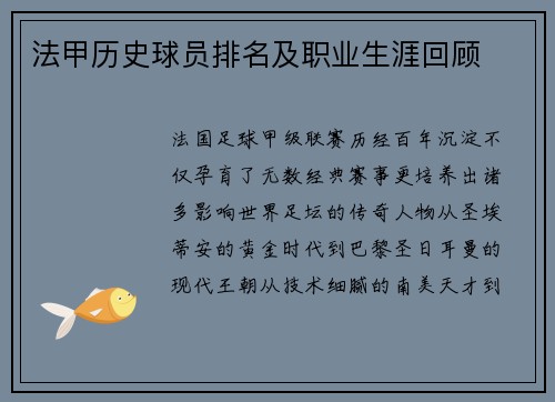 法甲历史球员排名及职业生涯回顾